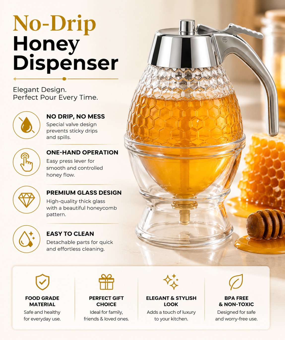 Premium No-Drip Honey Dispenser
